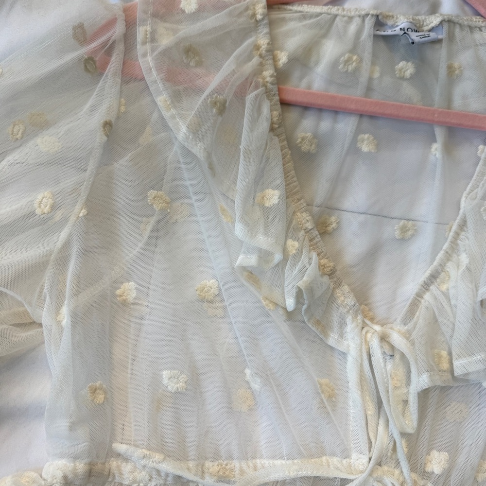 And Now This Sheer Floral Embroidered Ruffle Ivory Blouse Women’s Medium - Picture 4 of 10